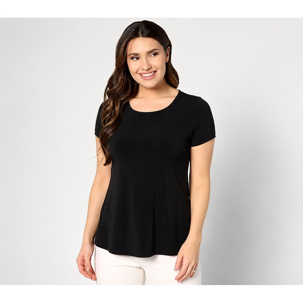 Susan Graver Modern Essentials Liquid Knit A-Line Top Black, Medium